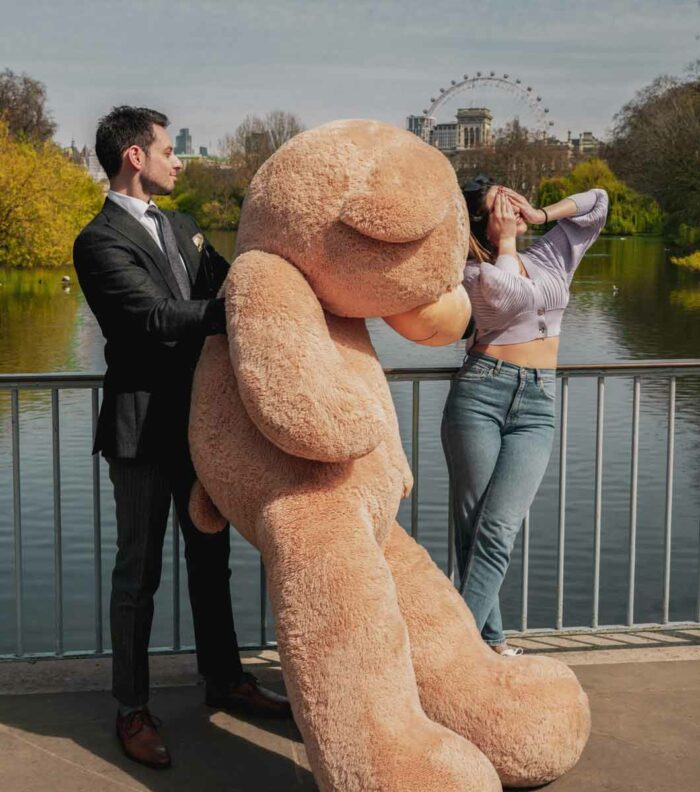 romantic anniversary surprise gift giant teddy guy in suit