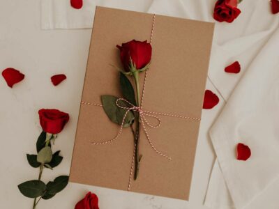 red rose on brown envelope